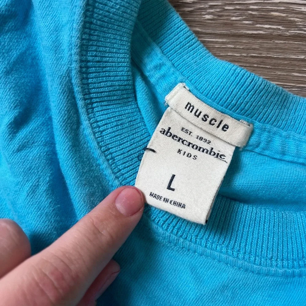 Abercrombie Kids Muscle Tee Boys Large Blue Long Sleeve Embroidered Fitch Shirt